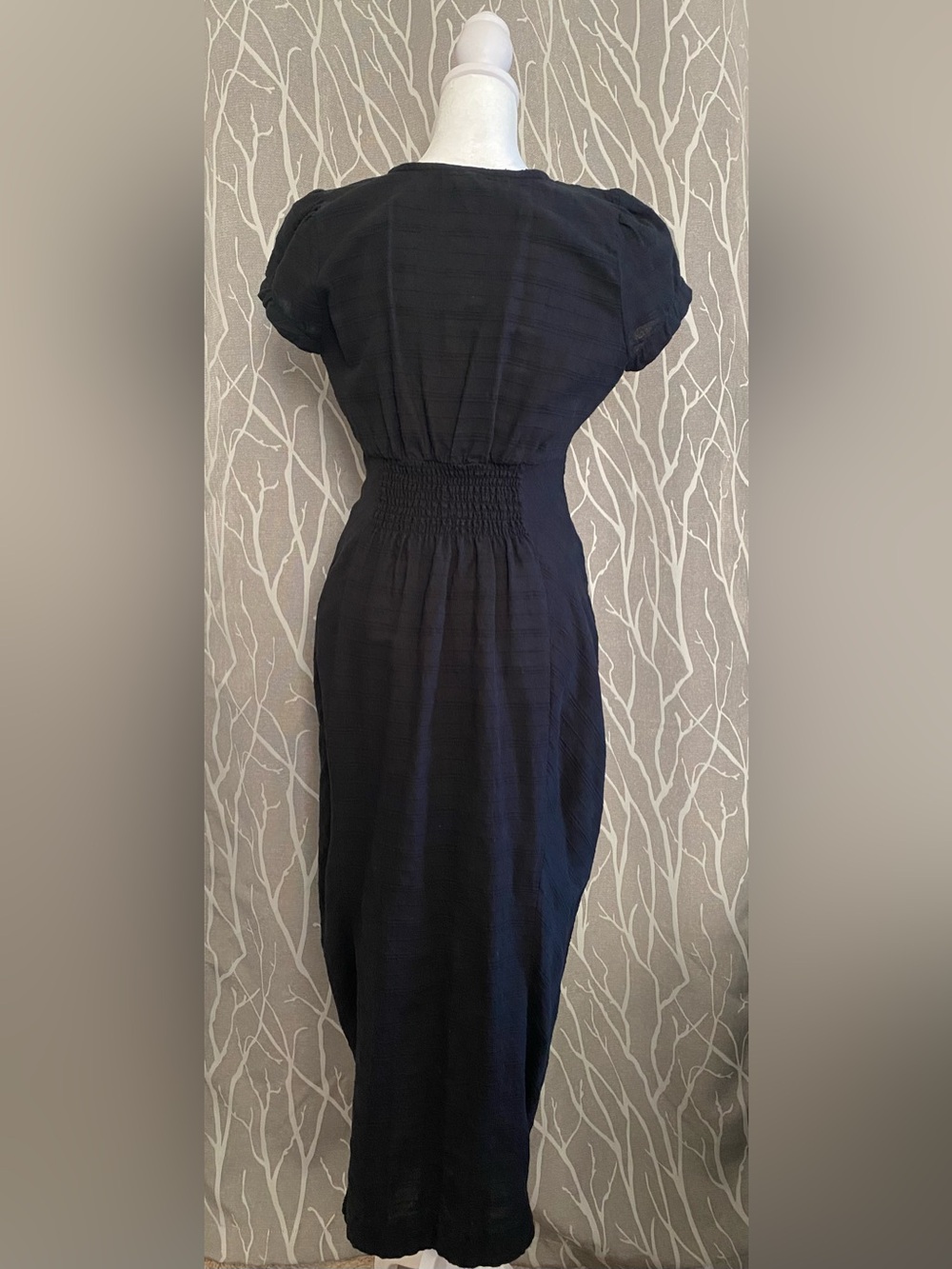Free People Womens XS Black New In Town Midi Dress Boho Button Front V Neck - Picture 6 of 16